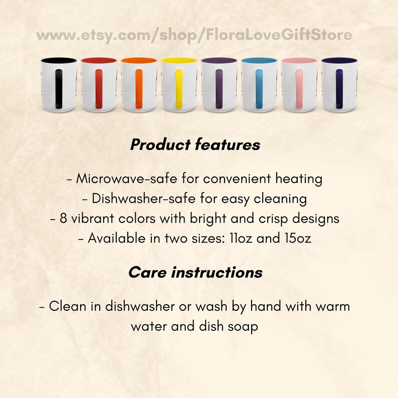 May include: Eight colorful ceramic mugs with a white interior and a black handle. The mugs are arranged in a row and feature a variety of colors, including black, red, orange, yellow, purple, blue, pink, and navy blue. The mugs are microwave and dishwasher safe and available in two sizes: 11oz and 15oz.