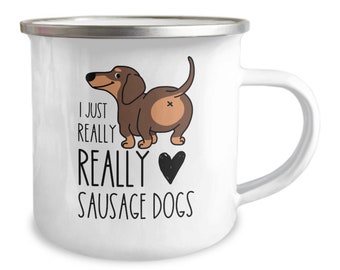 Sausage dog gift, Dachshund mug, sausage dog owner camping mug, Love mu sausage dog, funny dachshund gifts, campfire mug for dog lover