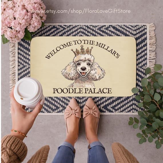 Personalised Poodle Doormat, Welcome Mat Toy Poodle Dog Owner