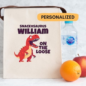 Back to school dinosaur custom name lunch bag personalized gift canvas Lunch bag fun dinosaur lover Kids Lunchbox snack bag for him or her