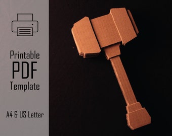 THUNDERGOD || PDF Printable Pattern Cardboard Hammer, Toy Sword Fantasy Papercraft, Kids Crafts, Inspired by Thor Mjollnir, Zeus Hammer
