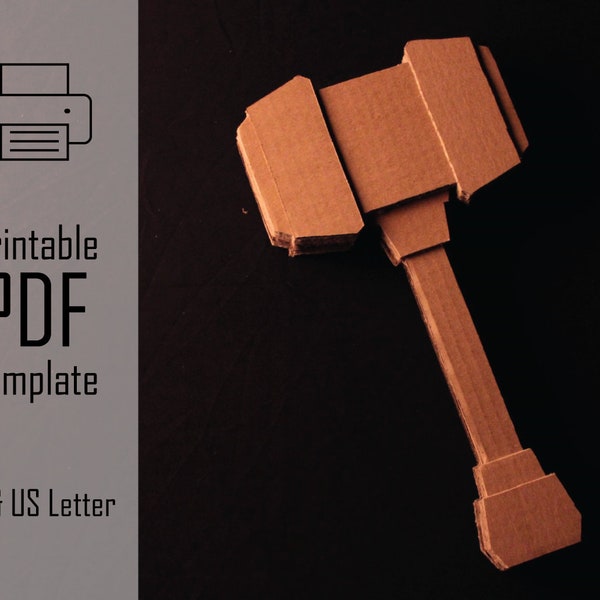 THUNDERGOD || PDF Printable Pattern Cardboard Hammer, Toy Sword Fantasy Papercraft, Kids Crafts, Inspired by Thor Mjollnir, Zeus Hammer