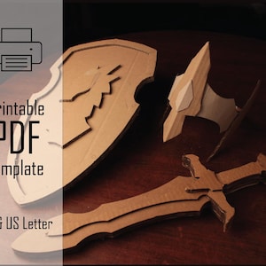Conjunto de Cavaleiro Gryphon || Conjunto de Armadura e Espada de Papelão para Impressão em PDF, Pacote de Capacete de Caixa de Cereal, Espada e Escudo para Aventura de Fantasia