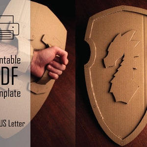 Escudo de caballero dragón plateado // Patrón imprimible en PDF Espada de cartón, manualidad reciclable, espada de juguete, plantilla de papel, manualidades de fantasía para niños