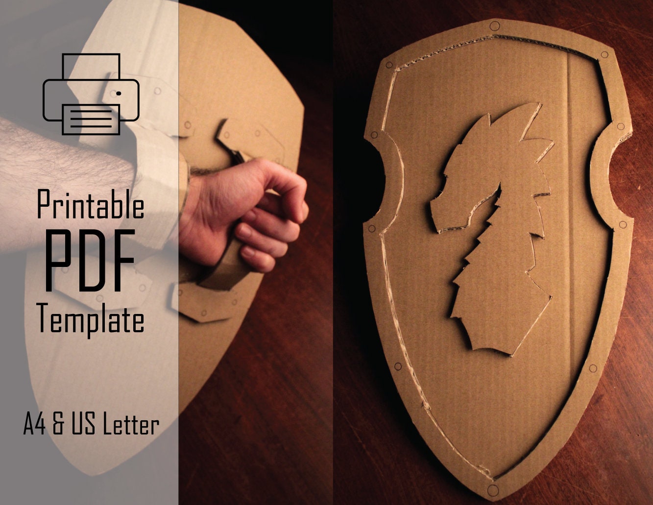 Silver Dragon Knight Shield PDF Printable Pattern Cardboard Sword