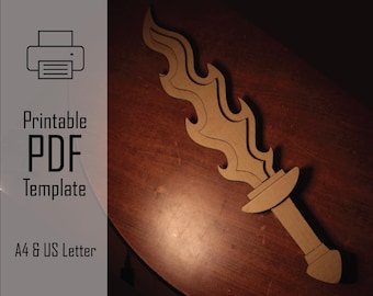 Torch of Olympus || Printable Cardboard Flaming Sword PDF Template, DIY Fantasy Pretend Play Craft
