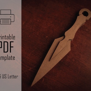 Warleaf Kunai // Patrón imprimible en PDF Cuchillo ninja de cartón, manualidad reciclable, espada de juguete, plantilla de papel, manualidades para niños, guerrero de fantasía