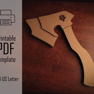 Orkax // Patrón imprimible en PDF Hacha de orco de cartón, manualidad reciclable, espada de juguete, plantilla de papel, manualidades para niños, aventura de fantasía
