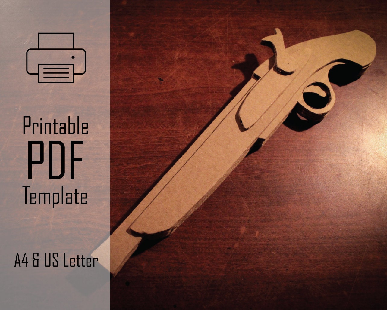 Landlubber Flintlock || PDF Printable Pattern Cardboard Pewpew, Toy Pirate Gun, Fantasy Papercraft, Kids Crafts, Fantasy Adventure Pistol