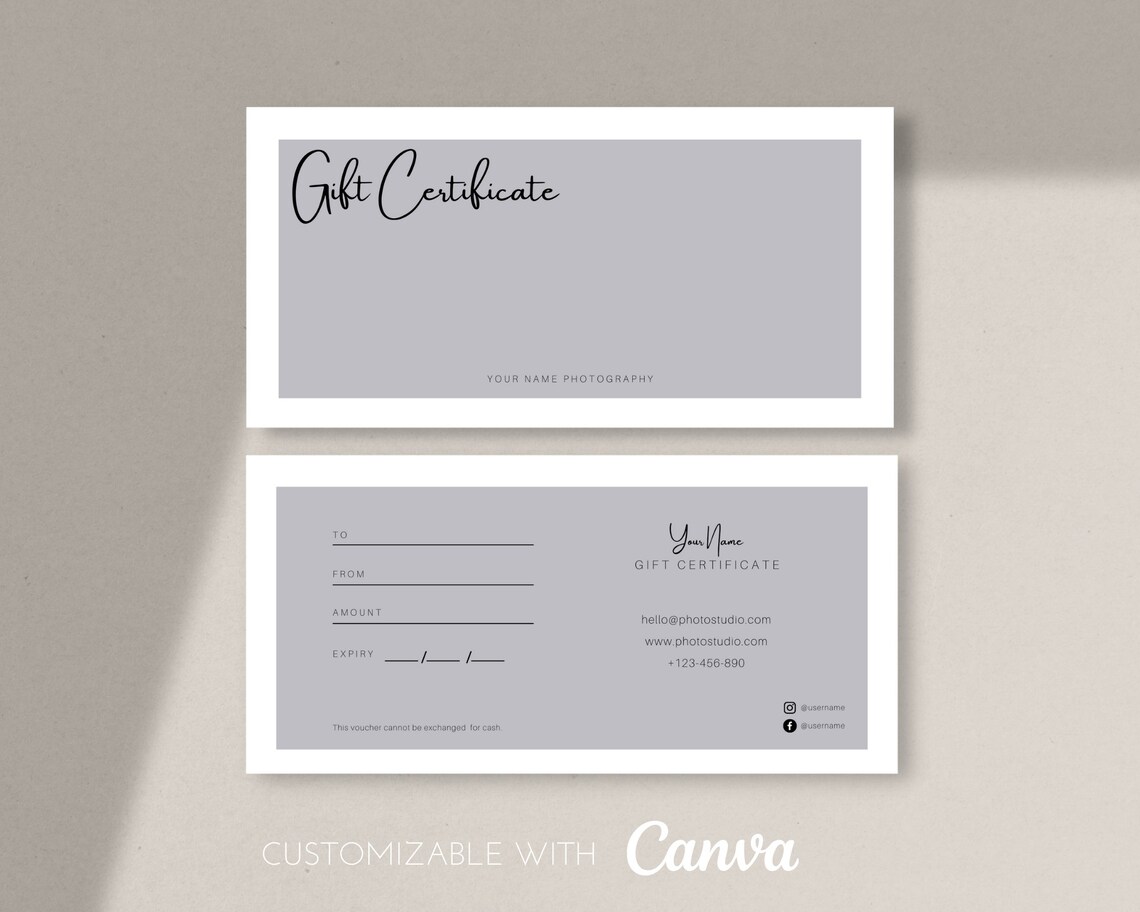 Photography Gift Card Template Canva Gift Card Photography Etsy
