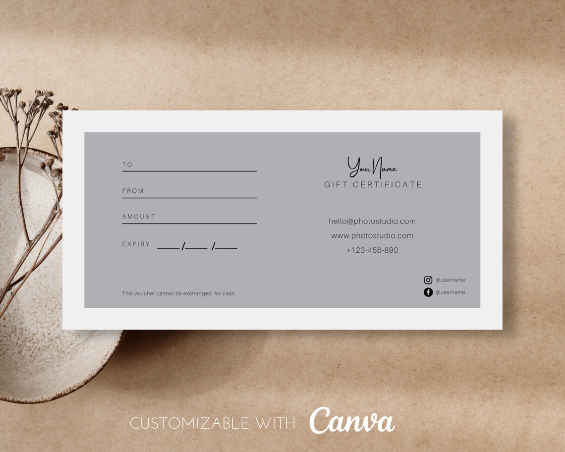 Photography Gift Card Template Canva Gift Card Photography Etsy