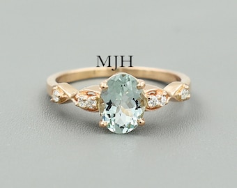 Oval Aquamarine Ring, Rose Gold Sterling Silver, Anniversary Gift