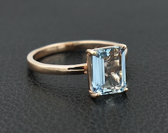 Aquamarine Ring, Vintage Aquamarine, Octagon Aquamarine Ring, March Birthstone, Ring For Woman,Solitaire Ring, Engagement Ring, Womens Ring