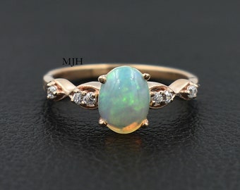 Opal Ring, Natural Opal Ring, Halo Ring, Promises Ring, Engagement Ring, Unique Ring, Ring For Womens, Anniversary Ring, Woman's Gift