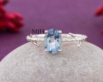Aquamarine Ring, Natural Aquamarine, Oval Ring, Blue Aquamarine Ring, March Birthstone, Ring For Woman, Solitaire Ring, Engagement Ring
