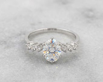 2CT Oval Moissanite Engagement Ring, Sterling Silver, Tapered Side Stone Wedding Ring, Classic Halo Style Bridal Ring, Anniversary Gift