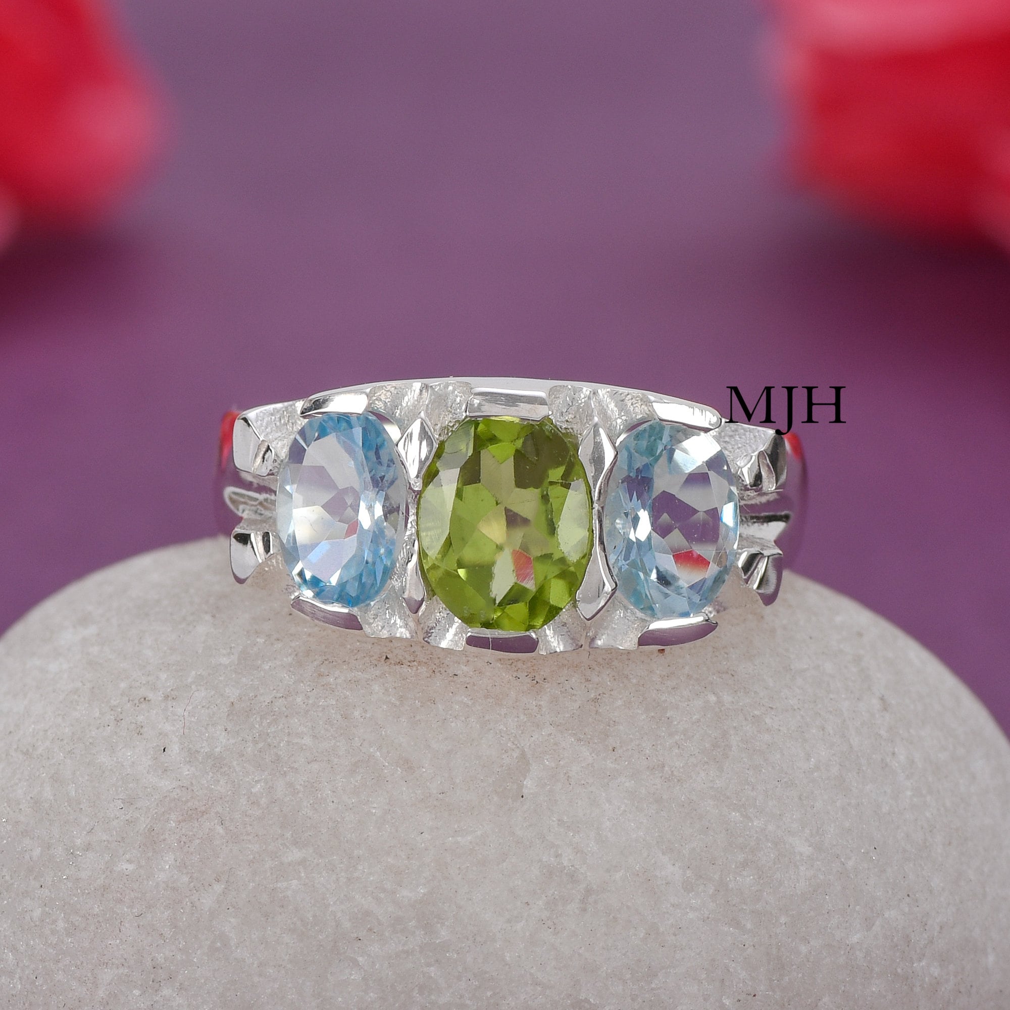 Aquamarine Ring Aquamarine Peridot Ring Unique Ring Green