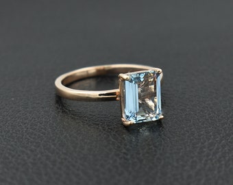 Aquamarine Ring, Vintage Aquamarine, Octagon Aquamarine Ring, March Birthstone, Ring For Woman,Solitaire Ring, Engagement Ring, Womens Ring