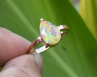Opal Silver Ring, Opal Pear Shape Ring, Promises Ring, Engagement Ring, Cluster Ring, Unique Wedding Bridal Promise Anniversary Woman's Gift