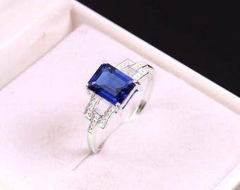 Blue Sapphire Ring, 925 Sterling Silver, Anniversary Gift for Her, Birthtone Jewellery, Minimalist Ring