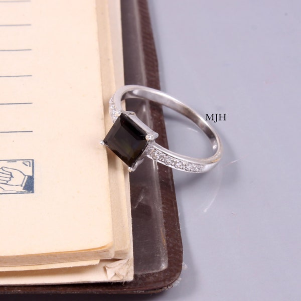 Tourmaline ring, Square ring, Natural Black Tourmaline, sterling silver ring,solitaire ring, engagement ring, gift for her, Everyday Ring,