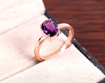 Handmade Amethyst Oval Ring – Sterling Silver Minimalist February Birthstone Jewelry