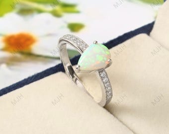 Handmade Pear Opal Sterling Silver Ring, Cluster Promise Ring
