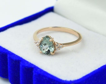 Tourmaline Ring, Pear Shape Tourmaline Ring, Engagement Ring, Halo Ring, Engagement Ring, Womens Ring, February Birthstone, Anniversary Ring