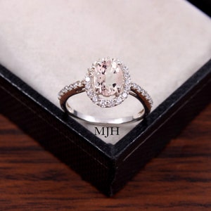 Morganite silver ring, Natural Morganite Ring, Engagement Ring, Pink Morganite Ring, Halo Ring , Sterling Silver Ring, Promise Ring,
