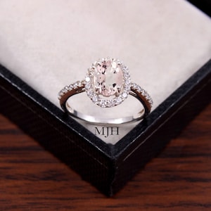 Morganite silver ring, Morganite Ring, Engagement Ring, Pink Morganite Ring, Halo Ring , Sterling Silver Ring, Promise Ring,