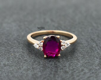 Ruby Tourmaline Halo Ring, Rose Gold Sterling Silver, February Birthstone