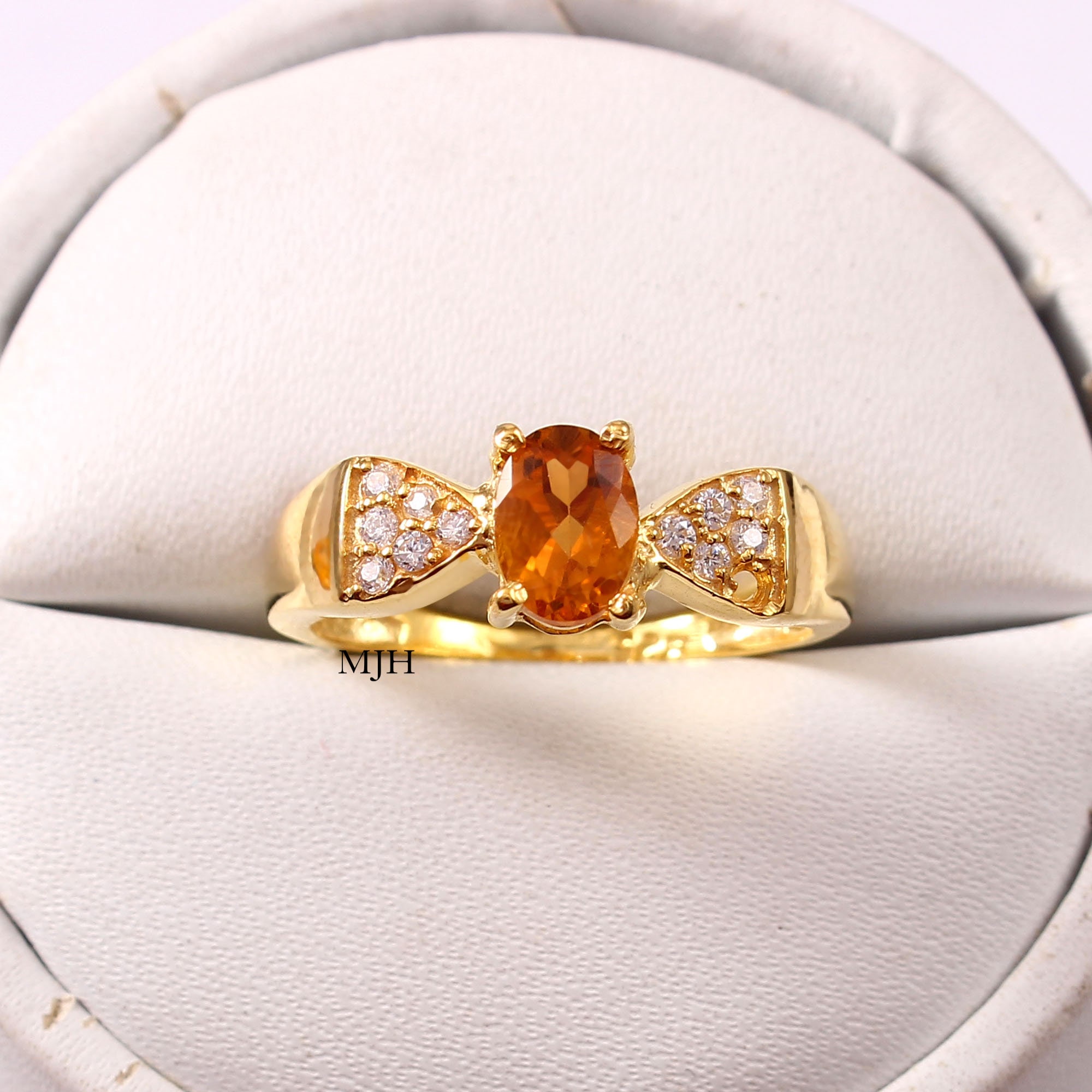 ハンドメイドシトリンリング、925スターリングシルバー、トリリオン