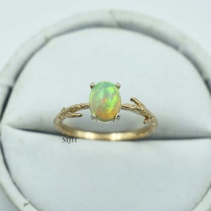 Opal Ring, Natural Green Opal Ring,  Womens Opal Ring, Engagement Ring, Halo Ring, Ring For Womens, Anniversary Ring, Woman&#39;s Gift,