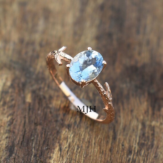 Ivy Gems Anello In Argento 925 Placcato Oro Con Giada Blu Ovale - Gioiello Artigianale Portafortuna