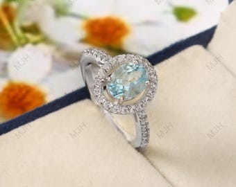 Oval Aquamarine Sterling Silver Ring, March Birthstone Stacking Ring
