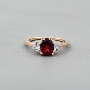 Natural Garnet ring, Red garnet With Aquamarine, Double Stone Ring, women&#39;s garnet ring, Engagement Ring, Wedding ring, Womens Ring,