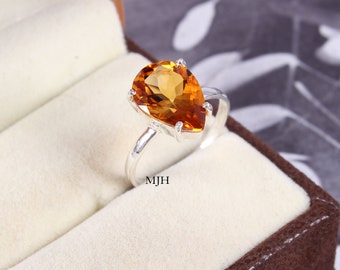 Citrine Ring, Pear Shape Ring,  Womens Ring, 925 Silver Ring, Birthday gift Ring, Engagement Ring, Halo Ring, Promise Ring, Gift for her,