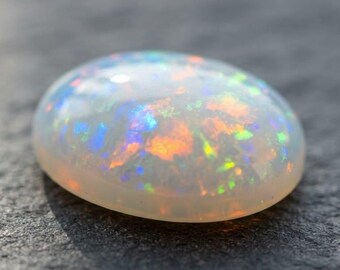 Natural Ethiopian Opal Cabochon, 8x10 mm Oval, 2 Ct Multi Fire Loose Gemstone for Ring, Genuine White Opal Cabochon for Jewelry Making