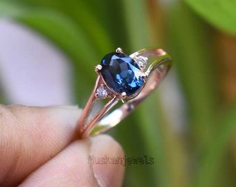 Handmade London Blue Topaz Ring, Sterling Silver, Anniversary Gift