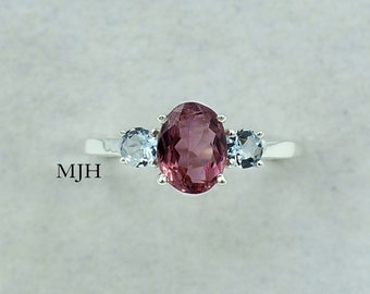 Tourmaline Ring, Aquamarine Tourmaline Ring, Double Gemstone Ring