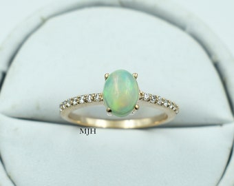 Handmade Oval Opal Ring, Sterling Silver Halo Ring