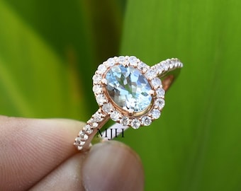 Oval Aquamarine Ring, Sterling Silver March Birthstone, Dainty Stacking Jewelry