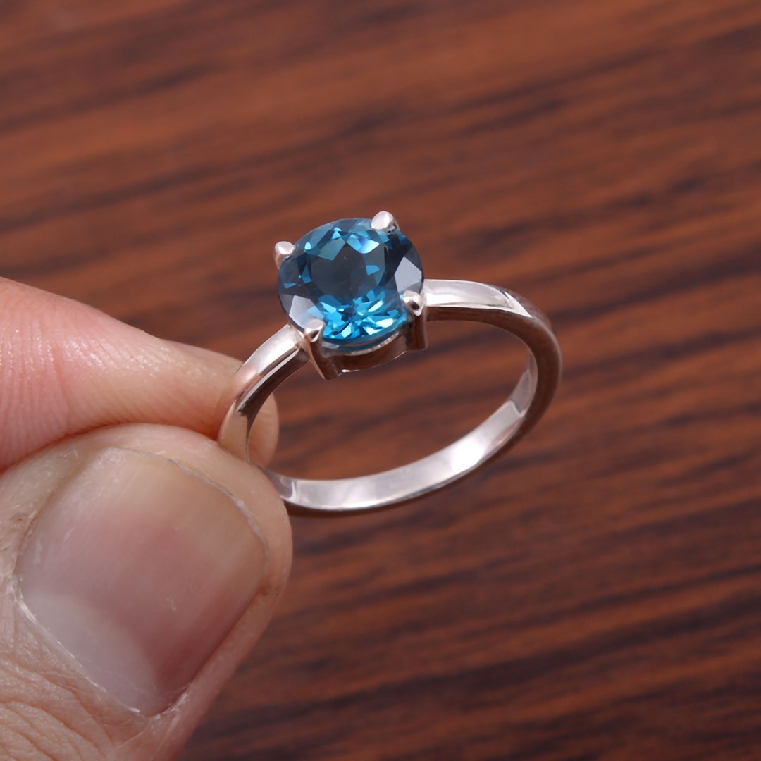 Handmade Round London Blue Topaz Ring, Sterling Silver Promise Ring - Etsy
