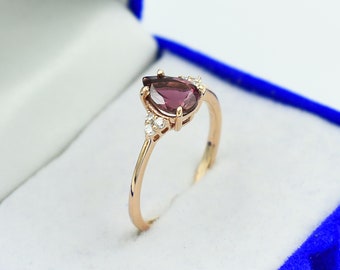 Tourmaline Ring, Natural Ruby Tourmaline Ring, Engagement Ring, Halo Ring, Wedding ring, Womens Ring, February Birthstone Promise Ring