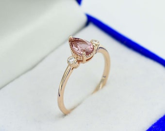 Tourmaline ring, Natural Pink Tourmaline, Sterling Silver Ring, Solitaire Ring, Engagement Ring, Halo Ring, Everyday Ring, Womens Ring,