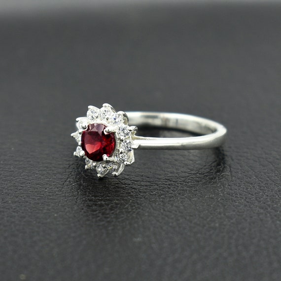 Red Garnet Ring Natural Red Garnet Engagement Ring Round Cut | Etsy