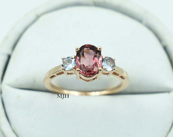 Tourmaline Ring, Aquamarine Tourmaline Ring, Double Gemstone Ring, Engagement Ring, Halo Ring, Wedding ring, Womens Ring, Promise Ring,
