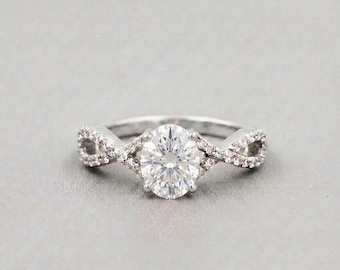 Oval Cut Moissanite Infinity Twist Engagement Ring, Sterling Silver Twisted Vine Wedding Ring, Dainty Oval Solitaire Ring, Promise Gift