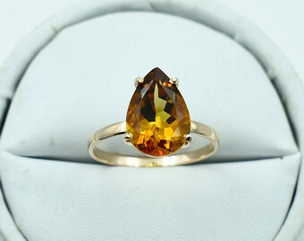 Citrine Ring, Pear Shape Ring, Womens Ring, 925 Silver Ring, Birthday gift Ring, Engagement Ring, Halo Ring, Promise Ring, Womens ring