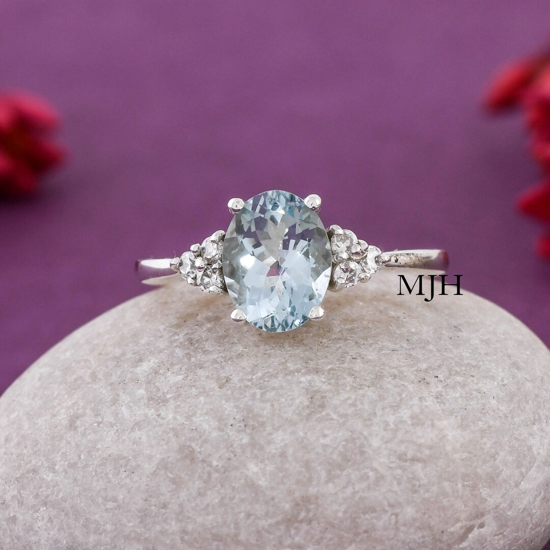Aquamarine Ring Promise Engagement Ring Natural Aquamarine Etsy